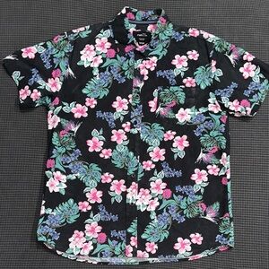 Rue21 Floral Black Shirt with Pink and Green Accents